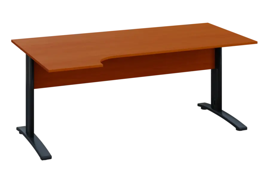 ERK 28 - 184 stůl kancelářský, rohový, levý, kovová podnož černá, deska 25 mm, široký 1800 mm, třešeň šumavská